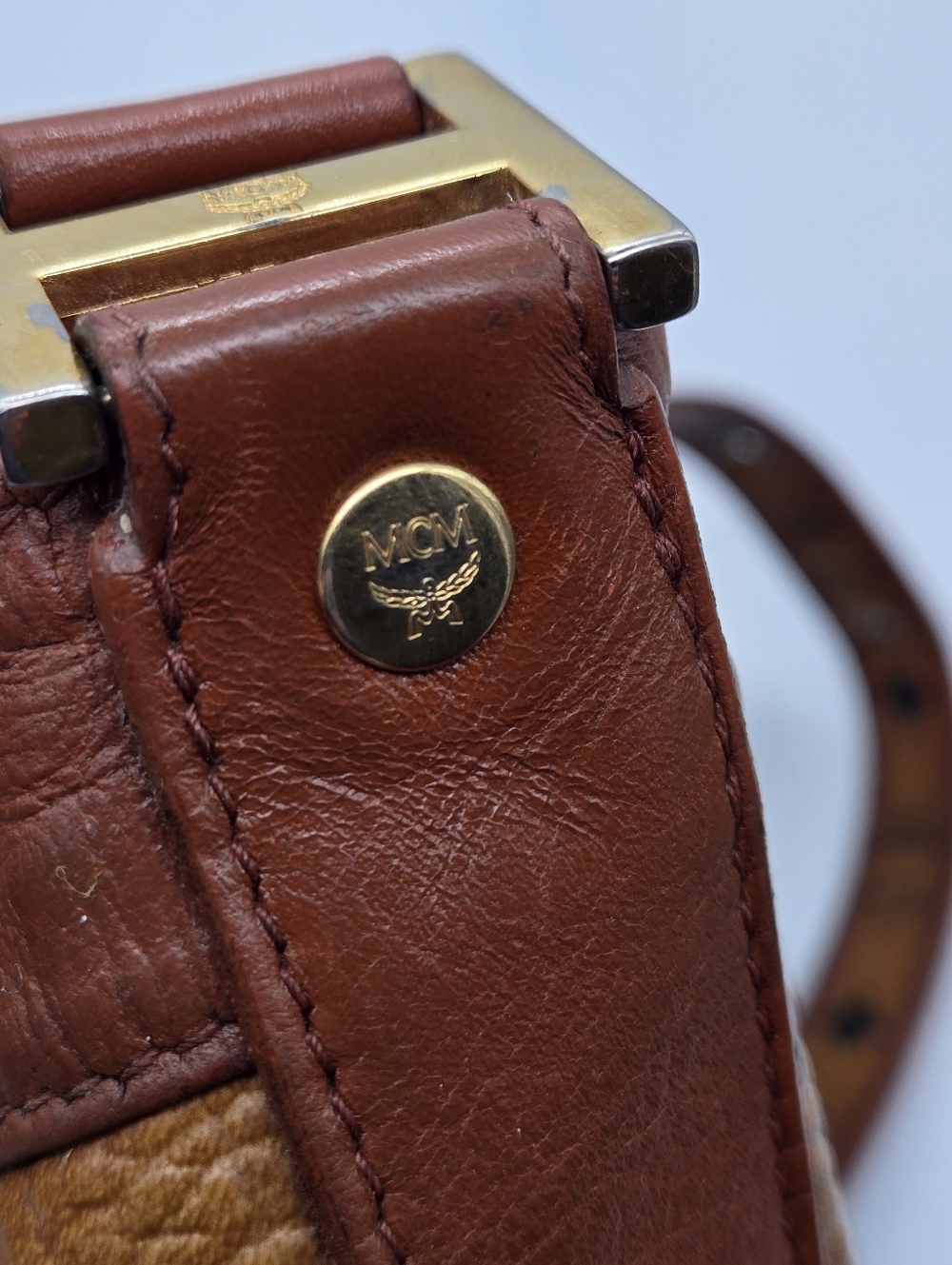 MCM Visetos Cognac Drawstring Bucket Bag With COA - Picture 14 of 16